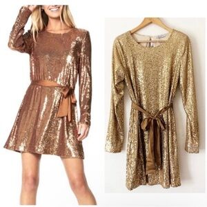 Ramy Brook gold sequin mini dress with detachable waist tie NWT